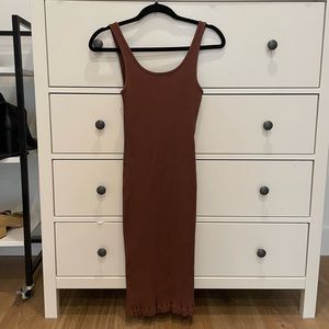 Aritzia Ribbed Brown Tank Midi Dress